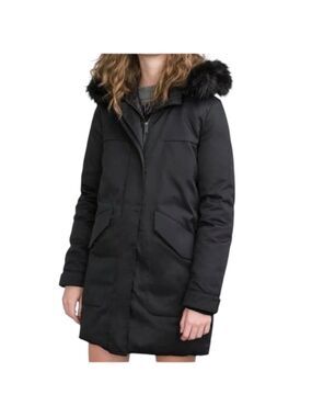 Zara Trafaluc Dry and Warm black hooded down parka winter coat L